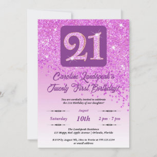Falling Pink Glitter 21st Birthday Party Invitation