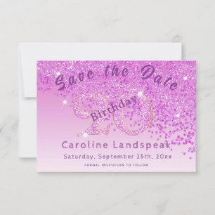 Falling Pink Glitter for 20th Birthday Save The Date