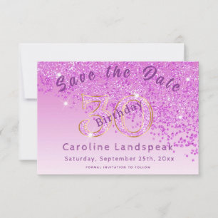 Falling Pink Glitter for 30th Birthday Save The Date