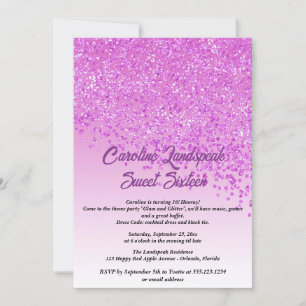 Falling Pink Glitter Sweet Sixteen Invitation