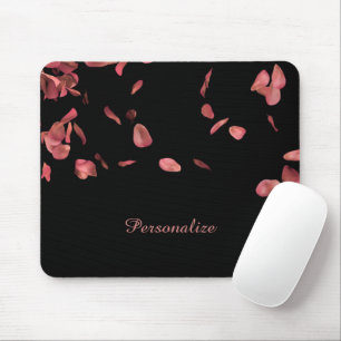 Falling Pink Rose Petals on Black Personalize Mouse Pad