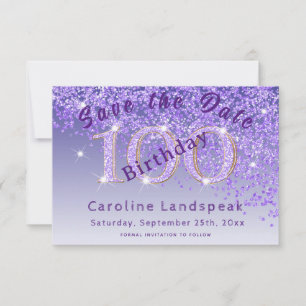 Falling Purple Glitter for 100th Birthday Save The Date