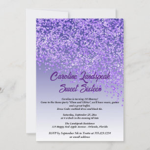 Falling Purple Glitter Sweet Sixteen Invitation