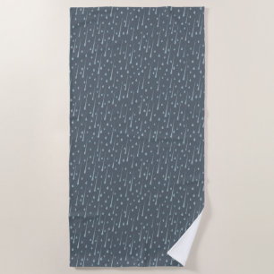 Falling Raindrops Cute Rainy Day Dark Grey Beach Towel