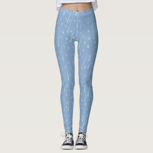 Falling Raindrops Cute Rainy Day Dusky Blue Leggings