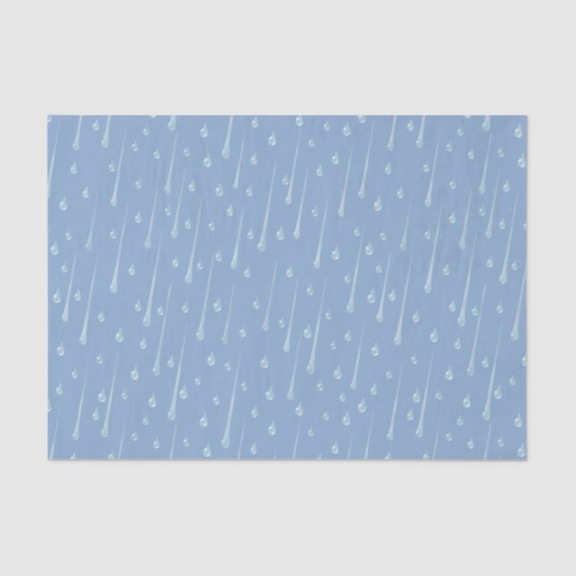 Falling Raindrops Cute Rainy Day Dusky Blue Tissue Paper (Front)