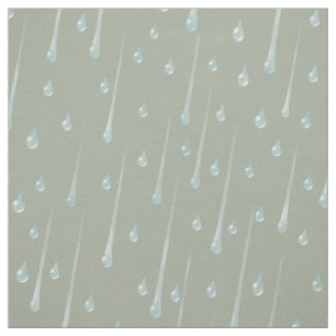 Falling Raindrops Cute Rainy Day Light Olive Fabric