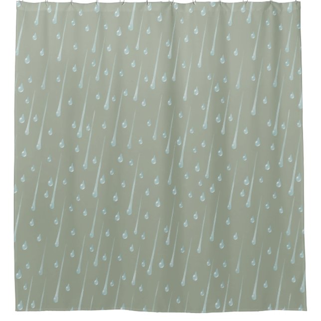 Falling Raindrops Cute Rainy Day Olive Green (Front)