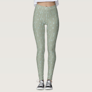 Falling Raindrops Cute Rainy Day Olive Green Leggings