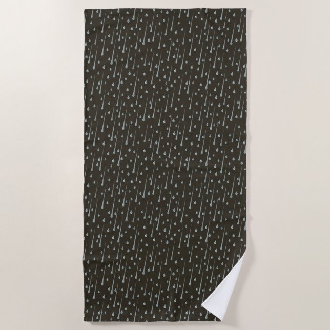 Falling Raindrops Cute Rainy Day Sepia Brown Beach Towel (Front)