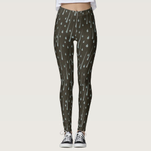 Falling Raindrops Cute Rainy Day Sepia Brown Leggings