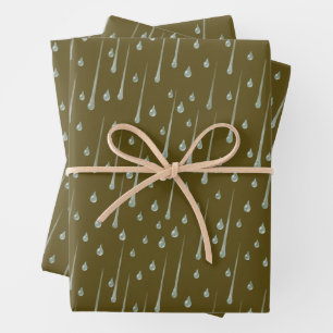 Falling Raindrops Cute Rainy Day Sepia Brown Wrapping Paper Sheet