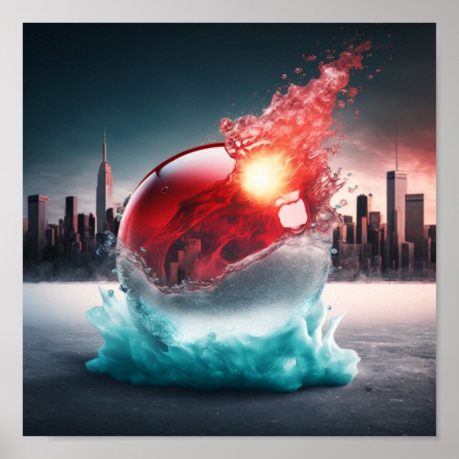 Falling Red Fireball Poster (Front)