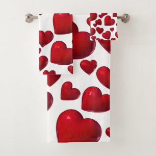 Falling Red Hearts Valentine Pattern Bath Towel Set