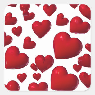 Falling Red Hearts Valentine Pattern Square Sticker