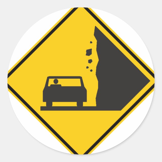 Falling Rock Zone Highway Sign Classic Round Sticker (Front)