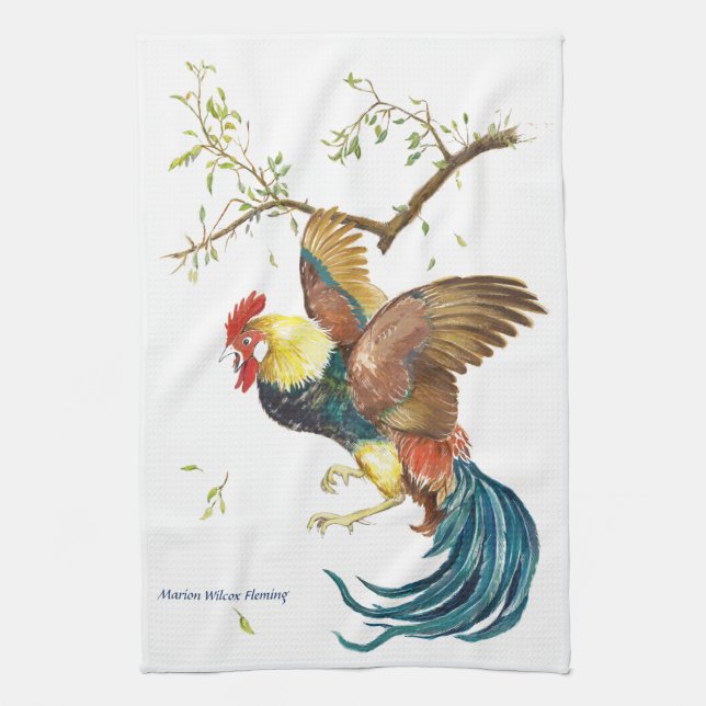 Falling Rooster Kitchen Towel (Vertical)