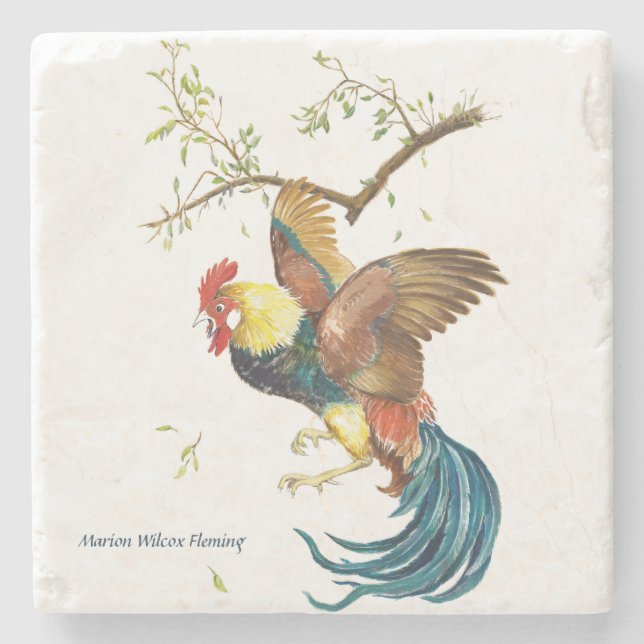 Falling Rooster Stone Coaster (Front)