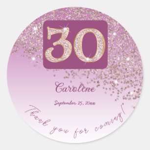 Falling Rose Gold Glitter, 30th Birthday Thanks Classic Round Sticker