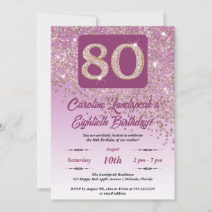 Falling Rose Gold Glitter 80th Birthday Party Invitation