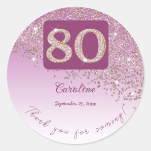 Falling Rose Gold Glitter, 80th Birthday Thanks Classic Round Sticker