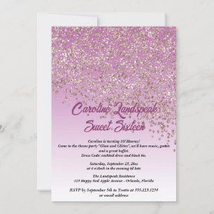 Falling Rose Gold Glitter Sweet Sixteen Invitation