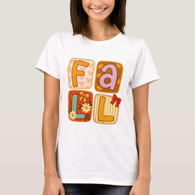 Falling shirts｜Fall festivities｜Fall patchwork qui T-Shirt (Front)