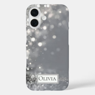 Falling Silver Confetti on Grey iPhone 16 Case