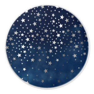 Falling Silver Stars Celestial Ceramic Knob
