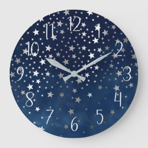 Falling Silver Stars Celestial Large Clock