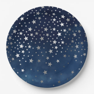 Falling Silver Stars Celestial  Paper Plate