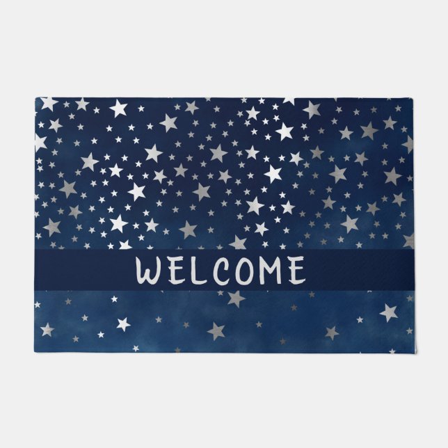 Falling Silver Stars Celestial Personalized  Doormat (Front)