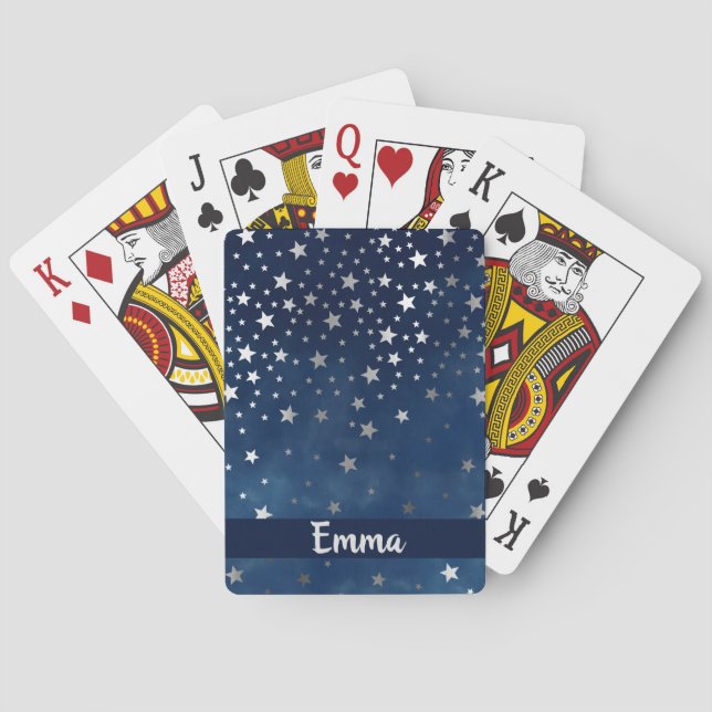 Falling Silver Stars Celestial Personalized  Playing Cards (Back)
