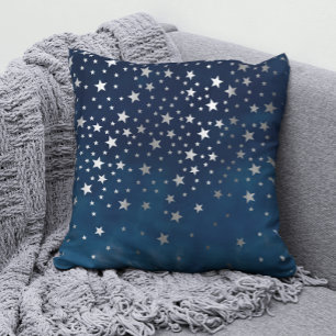 Falling Silver Stars Celestial Throw Pillow