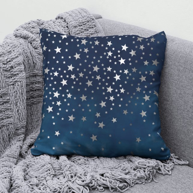 Falling Silver Stars Celestial Throw Pillow (Creator Uploaded)