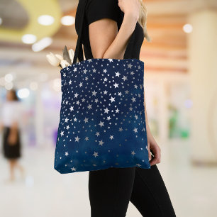 Falling Silver Stars Celestial Tote Bag
