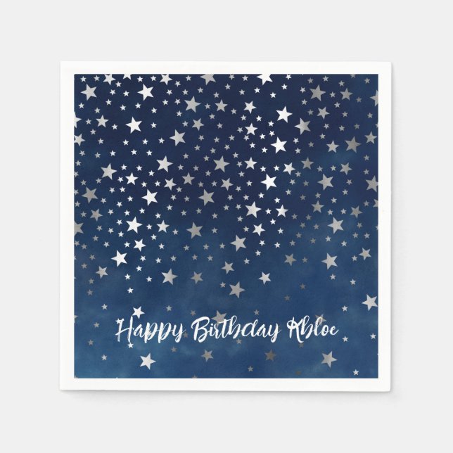 Falling Silver Stars Personalized Party Napkin (Front)