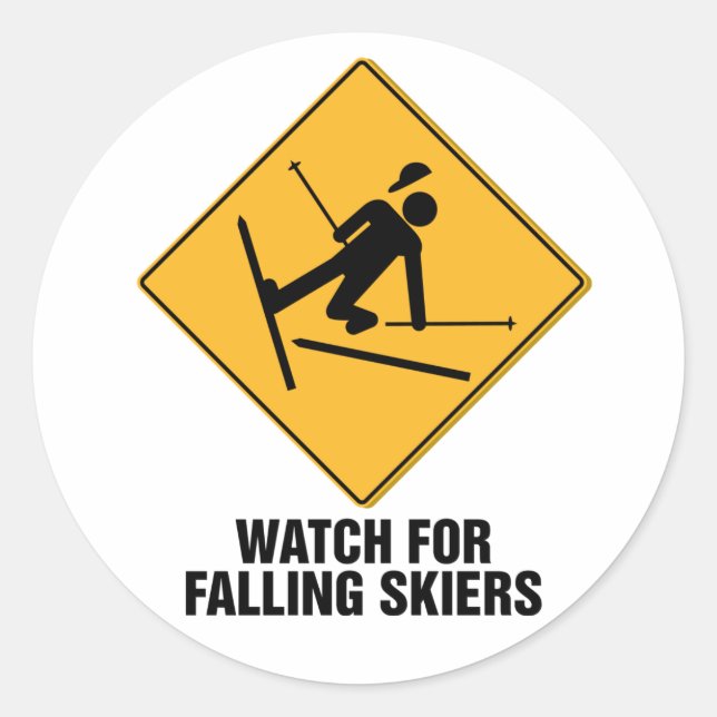 Falling Skiers Classic Round Sticker (Front)
