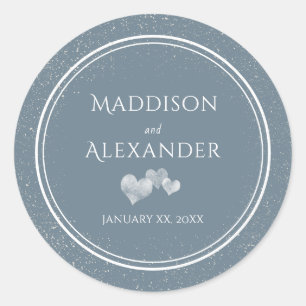 Falling Snow, Blue and White Wedding Classic Round Sticker