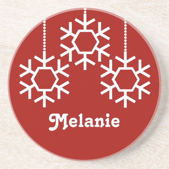 Falling Snowflakes Coaster, Dark Red Coaster (Front)