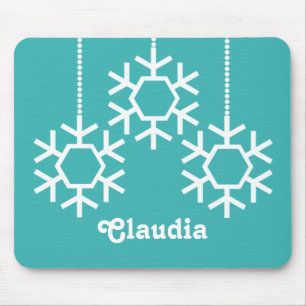Falling Snowflakes Holiday Mousepad, Turquoise Mouse Pad
