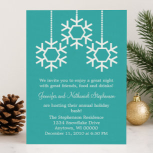 Falling Snowflakes Holiday Party, Turquoise Invitation