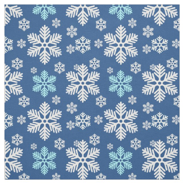Falling Snowflakes Patterned Blue Fabric (Swatch)