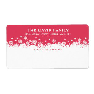 Falling snowflakes red white shipping address