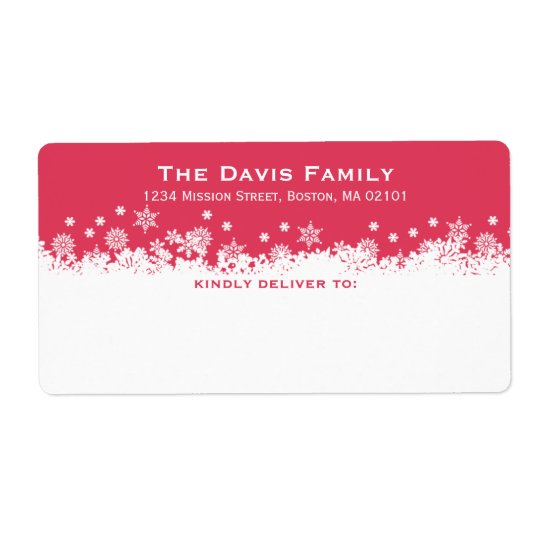 Falling snowflakes red white shipping address shipping label