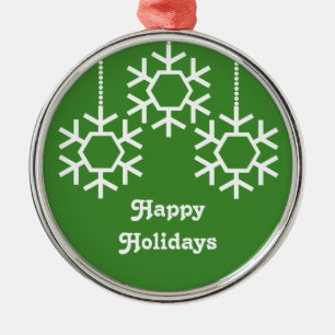 Falling Snowflakes Round Ornament, Bright Green Metal Ornament