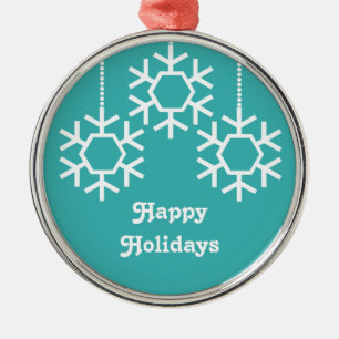 Falling Snowflakes Round Ornament, Turquoise Metal Ornament