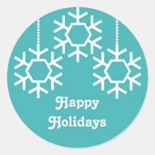 Falling Snowflakes Stickers, Turquoise Classic Round Sticker