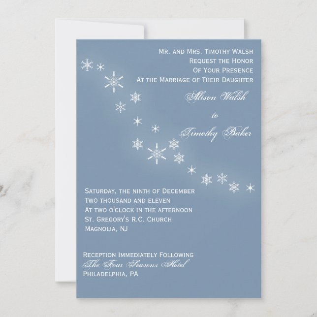 Falling Snowflakes Winter Wedding Invitation (Front)
