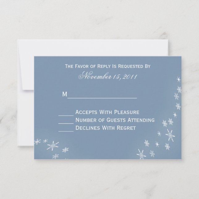Falling Snowflakes Winter Wedding RSVP Cards (Front)